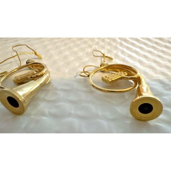 2 Vintage Christmas Ornaments 2" Gold Metal French Horns Musical Instruments - Picture 4 of 4